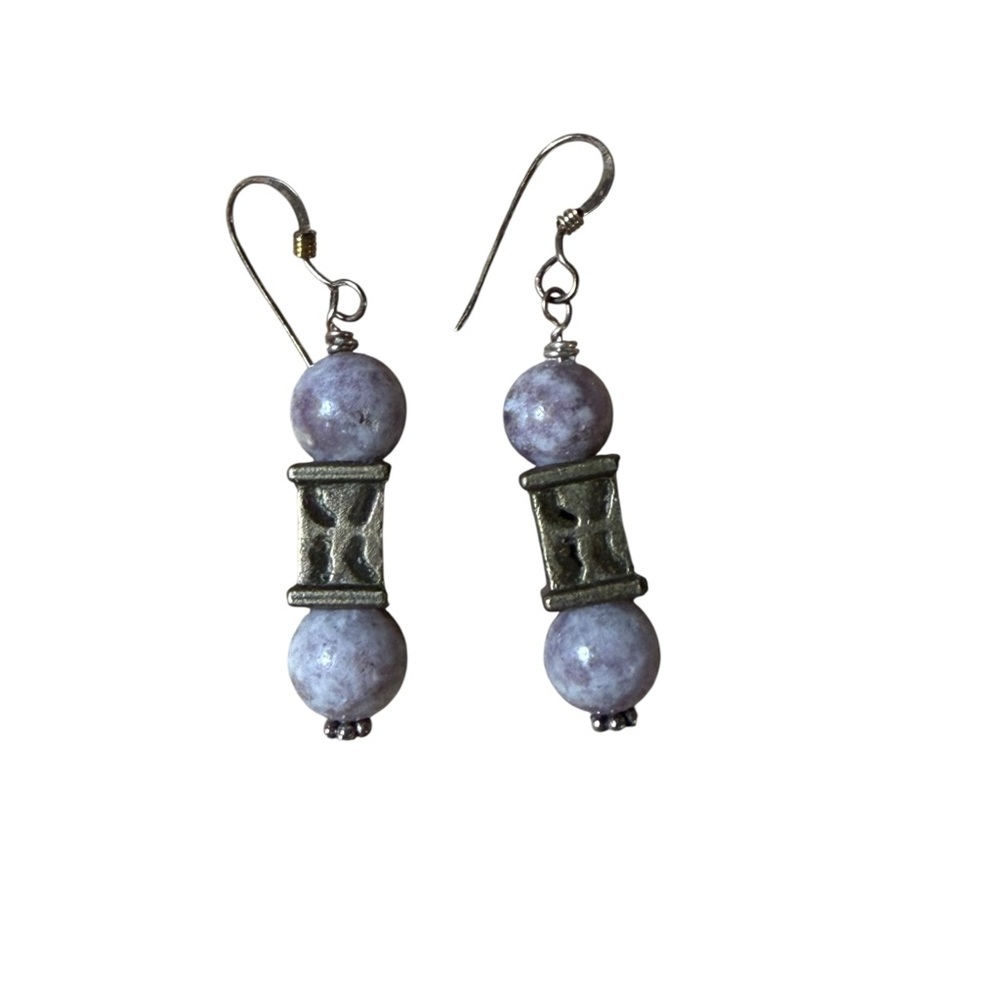 NWT Handcrafted Light Purple Lolite and Gold Metal Beaded Earrings